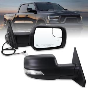 Right Passenger Side Mirror Compatible With 2019-2025 Ram 1500 With Power Folding Power Glass Heated Turn Signal Puddle Lights Blind Spot Matte Black Replace #68276502AH(2+9Pins)