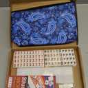 Travel Mini American Mahjong Set, Mahjong Game Set with 166 White Tiles (0.8"), Complete Set with 4 Racks, and Thickened Blue Printed Mah-Jongg Tiles Bag, Portable Travel Mahjongg Set