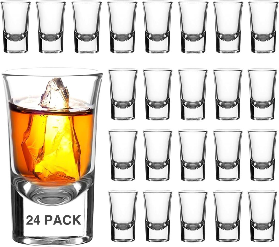 Ruckae 24 Pack 1 OZ Shot Glasses Set Shot Glass with Heavy Base Clear Shot Glasses Bulk for Vodka Tequila Whiskey Liquor