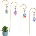 HDCRYSTALGIFTS 4PCS Small Trellis for Mini Potted Plants Indoor Decorations with Crystal Prisms Sun Catchers, 7.5inch Metal Plant Stakes Suncatchers for Fairy Garden Rainbow Crystals