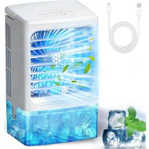 Mini Air Conditioner Small Portable AC Unit Portable Air Conditioners with 1500ml spray/hour 3 Speed Wind & 7 Colorful LED Light Cool Mist &Timer Evaporative Air Cooler for Bedroom/Home/Office