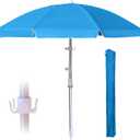8ft Large Beach Umbrella,Heavy Duty Wind Resistant Portable Sun Shade w/Tilt Pole&Sand Anchor,Shoulder Carry Bag,Removable Hook,UV 50+ Protection,Air Vents Design for Patio Garden Pool