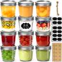ComSaf 8 oz Wide Mouth Mason Jars, 12Pcs Glass Jars for Home Cooks Making Jam and Jelly, and Crafters Creating DIY Candles and Party Favors, Canning Jar with Lids and Rings，Includes Labels & Twine