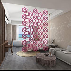 Hanging Room Divider - 12Pcs 3D DIY Hollowed Out Hexagram Star Felt Fiber Surface High Density Polyester Fiber Screen Panel Home Office Decoratio Partition (Pink)