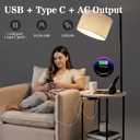 ONEWISH Floor Lamp with Table, USB/Type-C/AC Charging Ports, 9W LED Bulb, Round Table & Nightstand for Bedroom & Living Room (White)