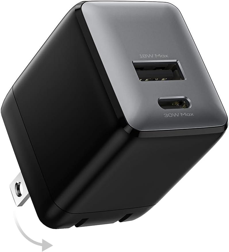 wegear USB C Fast Charging Charger, 30W Dual-Port GaN Nano Charger with Foldable Plug for iPhone 16/15 Series, iPad, Galaxy S24 Ultra and More Series, (Black, 1 Pack)