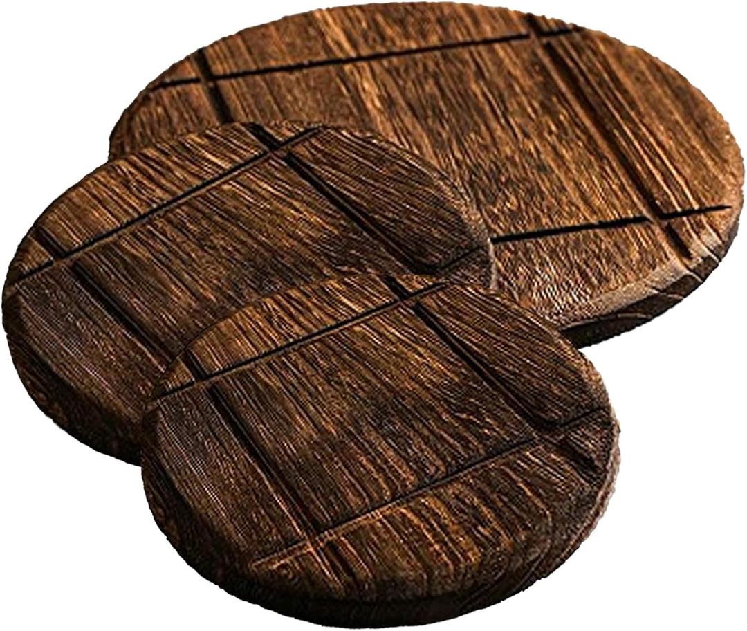 Wooden Placemat Set, Kitchen Wooden Heat Mat, Heat Resistant Mat for Hot Dishes/Pots/Bowls/Teapots/Fondue Holders, Non-Slip and Durable, Round (Set of 3), Two Small and One Large