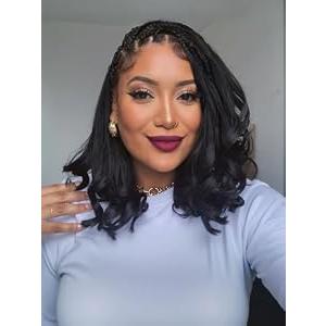 WIGER Boho Braided Wigs for Black Women Full Lace French Curly Bob Wig with Baby Hair Knotless 13X8 Lace Frontal Bohemian Box Braided Wigs Women Synthetic African American Women Hair