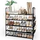 5 Tier Shoe Rack with Side Pocket,Metal Black Shoe Organizer Storage Shelf for 20-25 Pairs,Free Standing Shoe Rack Organizer for Front Door Entryway,Closet,Hallway,Bedroom,Small Spaces