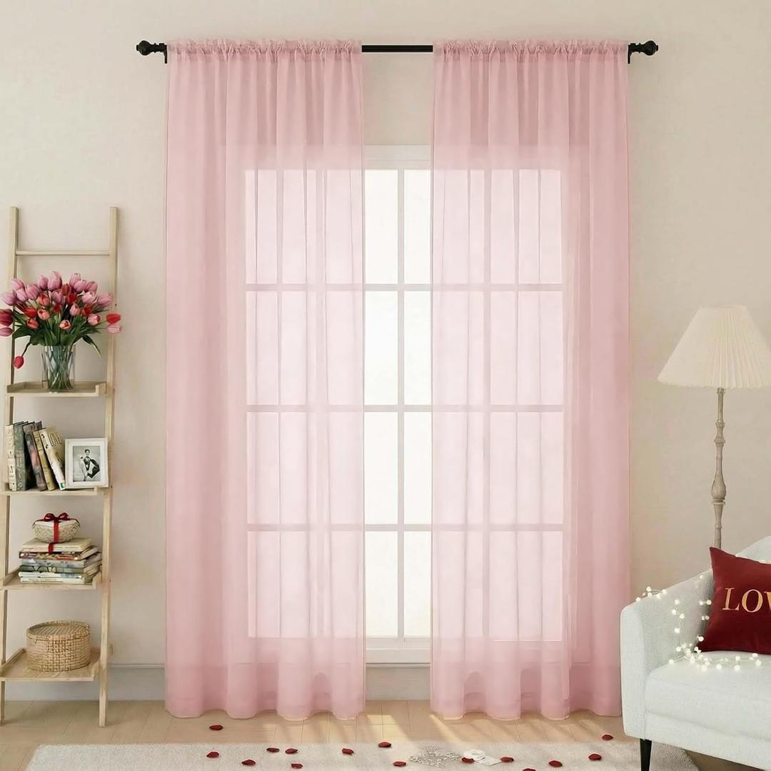 Blush Sheer Curtains 84 Inches Long 2 Panels, Soft Airy Light Filtering Curtains for Bedroom Living Room, Modern Rod Pocket Privacy Drapes Window Treatments, Blush, Total Wide 84 Inch