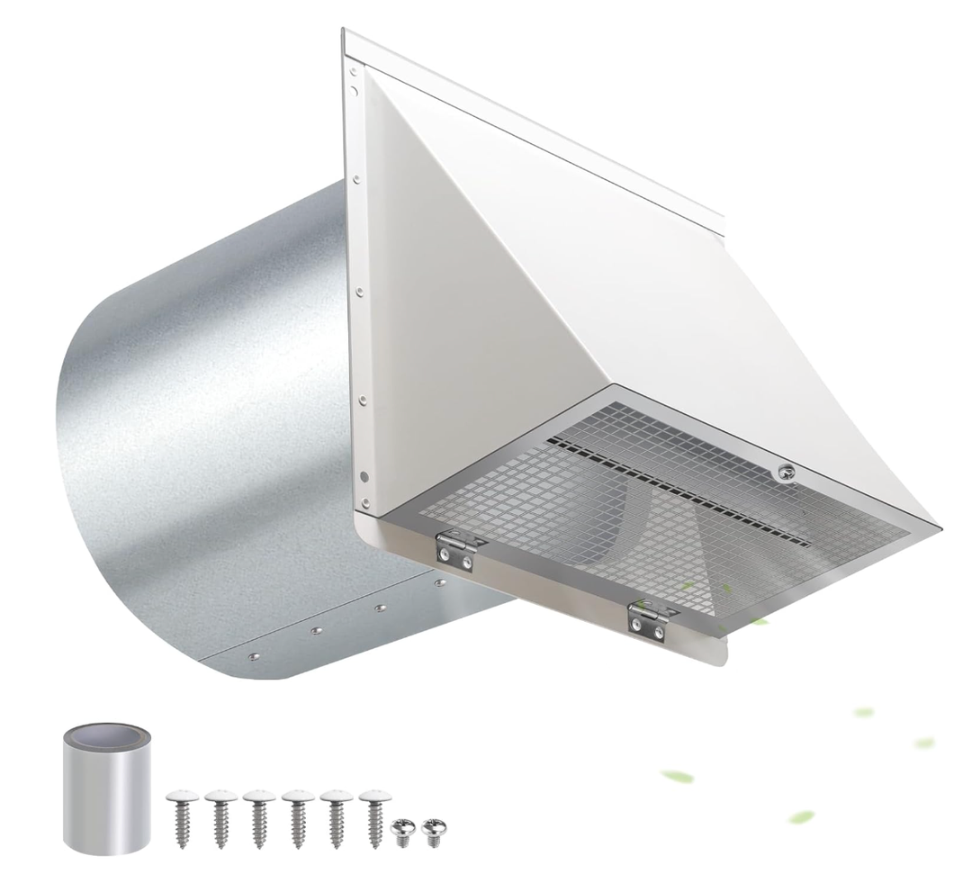 6 Inch Hooded Wall Vent with Screen and Damper,Outdoor Wall Exhaust Vent Cover Cap for Kitchen Range Hood Dryer Duct Ventilation &Exterior Air Exhaust Applications,Galvanized Steel,White