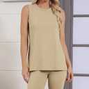 AGSEEM Women's 2 Piece Lounge Sets Summer Casual Sleeveless Outfits (Beige)