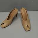 Coutgo Womens Kitten Heels Mules Open Peep Toe Slide Sandals Slip On Summer Dress Shoes, Size 7