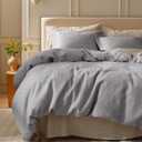 Bedsure Cotton Duvet Cover Queen - 100% Cotton Waffle Weave Grey Duvet Cover Queen Size, PureWoven Breathable Bedding Set for All Season, 3 Pieces, 90"x90"