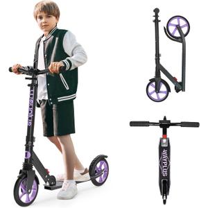 WAYPLUS KS1 Kick Scooter for Ages 6+,Kid, Teens & Adults. Max Load 240 LBS. Foldable, Lightweight, 8IN Big Wheels for Kids, Teen and Adults, 4 Adjustable Levels. Bearing ABEC9 FED Fitness