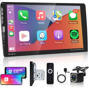 Single Din Touchscreen Car Stereo Apple Carplay, Rimoody 9 Inch 1 Din Touch Screen Car Radio with Bluetooth FM AM Radio Mirror Link TF/USB/AUX Input Car Multimedia Player + Backup Camera