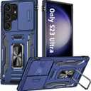 ANGELAS Shockproof Phone Case for Samsung Galaxy S23 Ultra - Silicone TPU Bumper with Anti-Fall Protection, Slide Camera Cover & Rotating Ring Kickstand, 6.8Inch, Blue