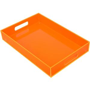 Large Acrylic Tray Ottoman Coffee Table Tray with Handles 17x13'' Decorative Serving Platter for Food Tea Dinner Snack Eating Bar Party, Neon Orange