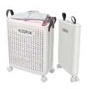 HLZQPFJW Collapsible Laundry Baskets, Laundry Basket with Wheels, 35, 50, 60 Liter Large Capacity (White, Medium)