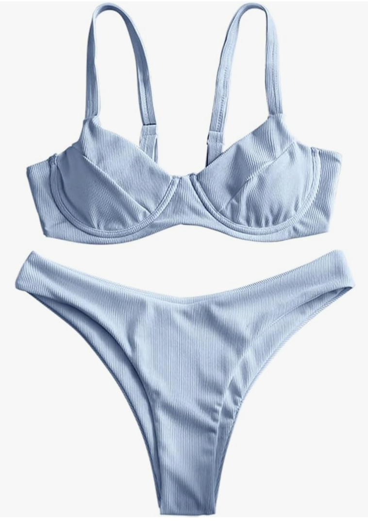 ZAFUL Women's Ribbed Underwire Bikini Set High Cut Colorblock V Notch Swimwear Printed High Leg Swimsuit(size S) ZAFUL Women's Ribbed Underwire Bikini Set High Cut Colorblock V Notch Swimwear Printed High Leg Swimsuit(size S)