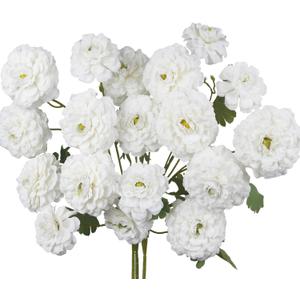 3 Pcs Artificial Flowers Spring Summer White Zinnia Silk Flowers with Long Stems Zinnia Elegans Artificial Flowers for Outdoors Floral Arrangements Table Centerpieces Wedding Party Home Decor