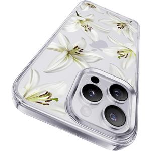 CASEKOO White Water Lily for iPhone 16 Pro Case, [Never Yellow Technology] [12FT Military-Grade Protection] Transparent Slim Floral Cover Gril Women 16 Pro Phone Case 6.3 inch, White Water Lily