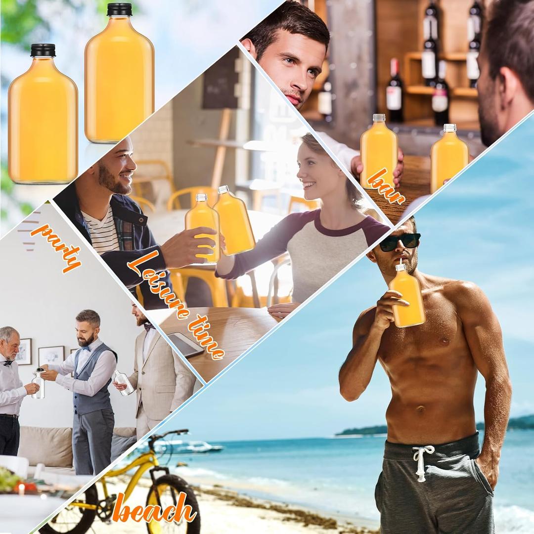 Gejoy 7 Pcs Mini Liquor Bottles Reusable Glass Flask Bottles with Black Caps Clear Empty Alcohol Shot Jars Small Champagne Jars for Wine Weddings Party Favors Christmas(8.5 oz)