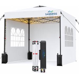 10X10 Pop Up Canopy Tent with 3 Sidewalls,Easy Up Canopy,Commercial Instant Shelter,Heavy Duty One Person Set Up Event Tent,White