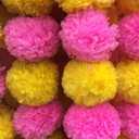 5Pc Marigold Garlands 4.5Ft Artificial Marigold Flower Strands Diwali Decoration Pooja Wedding Home & Indian Festival Dcor Vibrant Floral Faux for Da de Muertos & Day of Dead (Pink & Yellow)