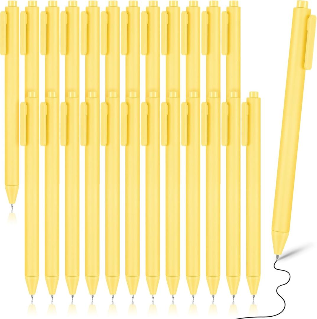Cholemy Pack of 24 Retractable Pens Bulk Pastel Gel Ink Pens 0.5mm Fine Point Tip Black Ink with Grip Smooth Writing for Journaling Note Taking School Supplies (Yellow)