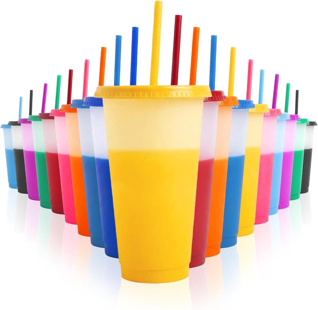 19pcs 24oz Color Changing Cups with Lids and Straws, Color Changing Tumbler, Reusable Cups with Lids in Multicolors Perfect for Cold Drinks, Cold Coffee, Smoothie etc