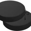 idee-home Outdoor Bistro Chair Cushions, 15x15x 3 Thick Outdoor Round Seat Cushions Set of 2 with Ties, Waterproof Round Patio Furniture for Garden (Black)