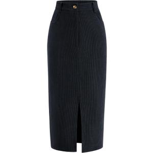 PRETTYGARDEN Corduroy Skirt Women Fall Fashion 2025 High Waisted Pencil Midi Skirts Business Casual Work Office Winter Outfit (12, Dark Grey)