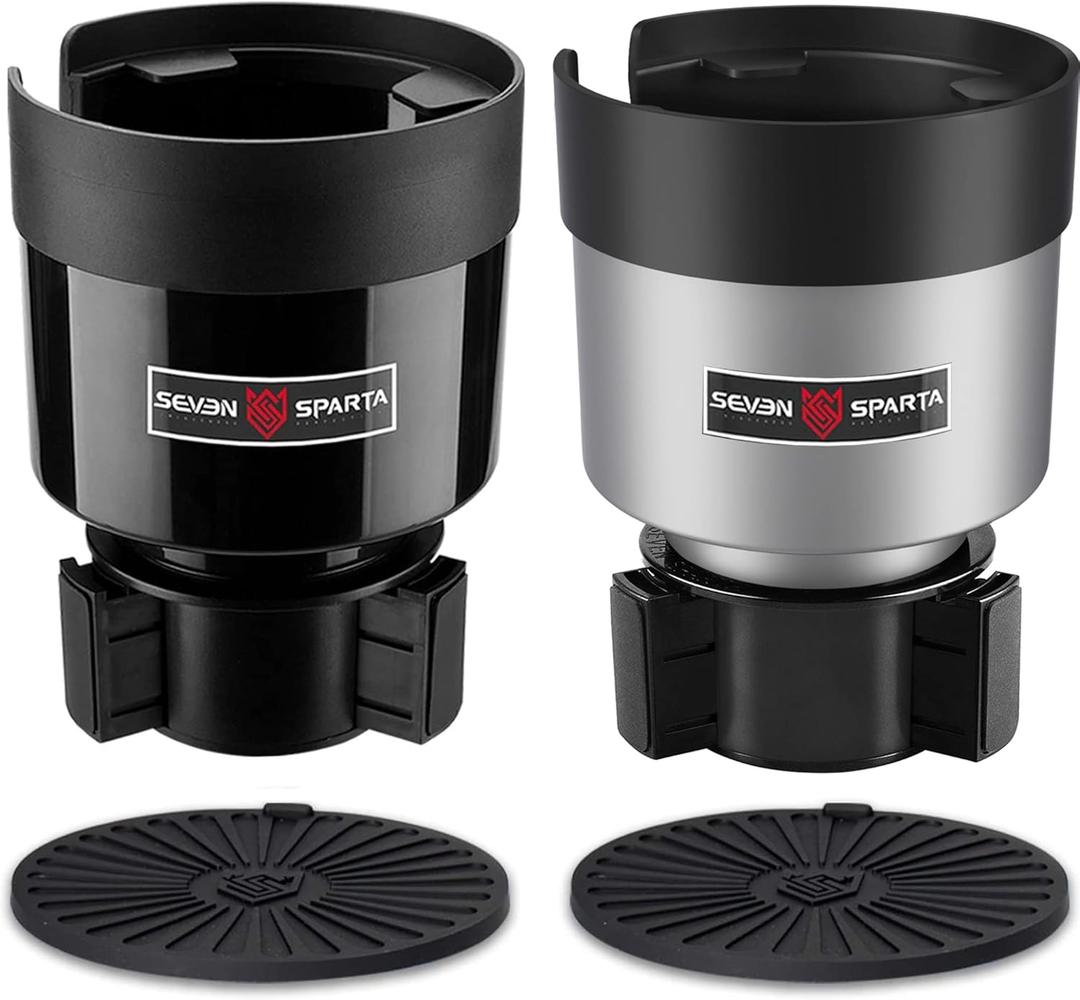 SEVEN SPARTA 2 Pack Car Cup Holder Expander Organizer Adjustable Base, Compatible with Yeti 20/26/30 oz, Hydro Flasks 32/40oz, Nalgenes 30/32/38/48 oz, Other Bottles in 3.4"-3.8" (Black and Silver) (Multicolor)