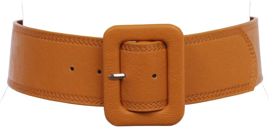 Beltiscool Women's 2 1/4" Wide High Waist Rectangular Stitch-edged Leather Belt, Size: S/M-32"