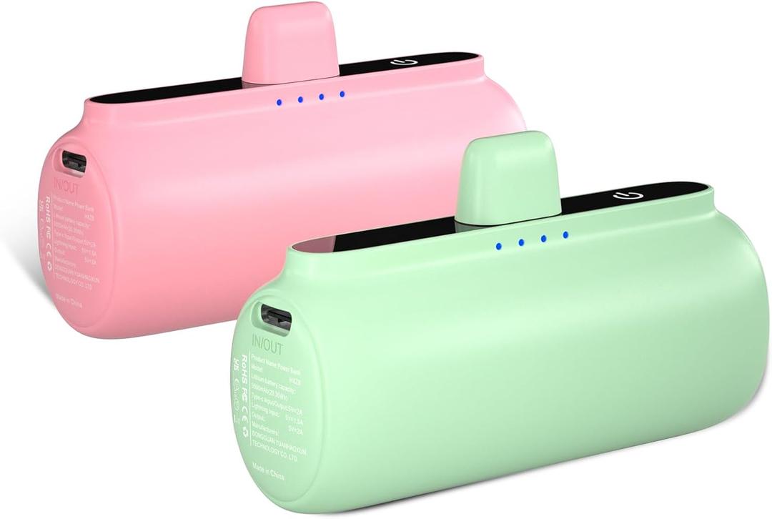 Portable iPhone Charger Fast Charging 5500mAh 2pack, Ultra-Compact Cordless iPhone External Battery Power Bank, Portable Charger for iPhone 14/14 Pro Max/13/13 Pro Max/12/12 Pro etc(Green+Pink)