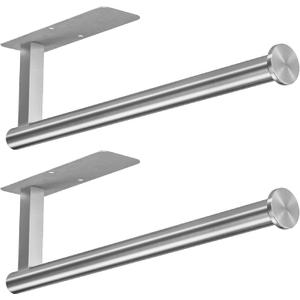 ASTOFLI Paper Towel Holder Under Cabinet No Drilling, Self Adhesive Paper Towel Holder Wall Mount for Kitchen Rack, Under Counter Napin Holder No Drill, RV, 304 Stainless Steel, Silver 2 Pack