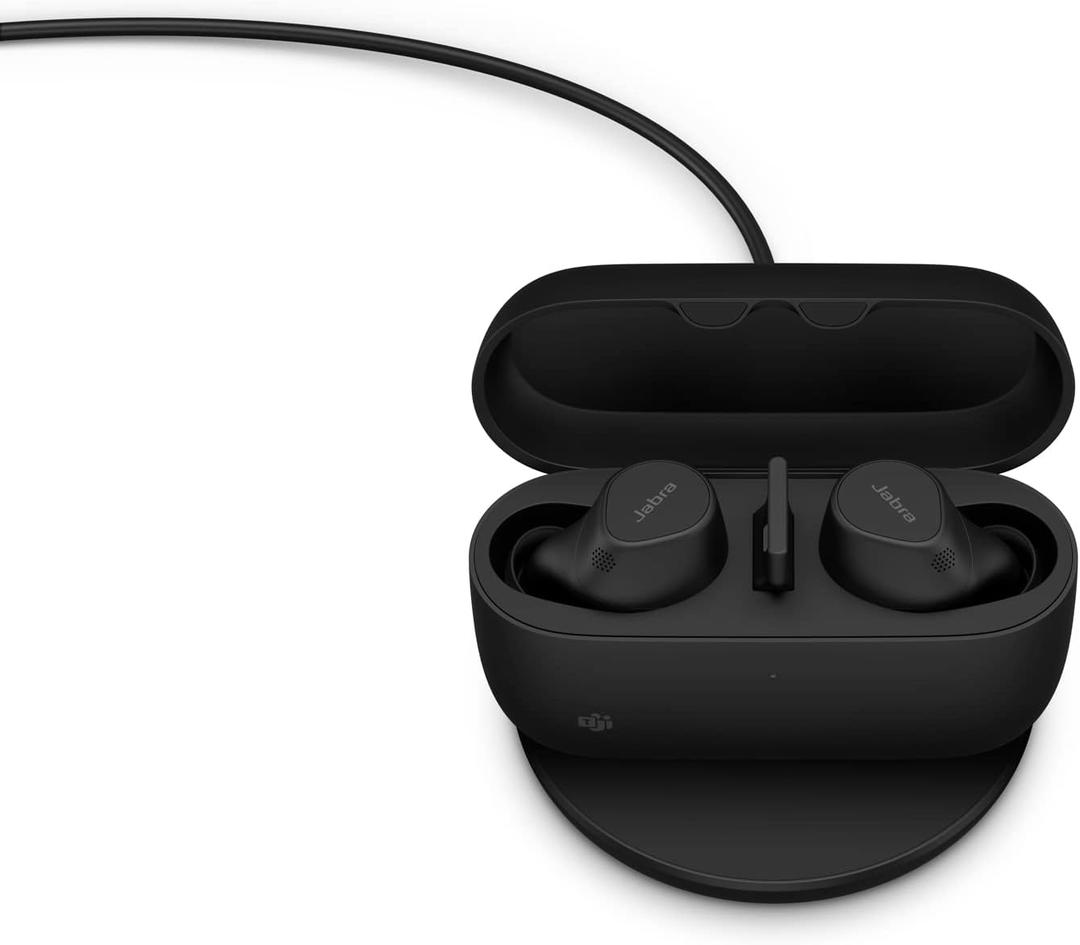 Jabra Evolve2 True Wireless in-Ear Bluetooth Earbuds with Wireless Charging Pad - Active Noise Cancellation, MultiSensor Voice Technology - MS Teams Certified, Works with All Other Platforms - Black