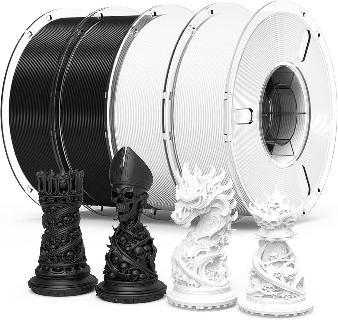 RAMBERY White Black PLA+ 3D Printer Filament Bundle 4KG Toughness Upgraded 1.75MM 3D Printing Filament Fit Most FDM Printers, Black x 2 Spools & White x 2 Spools