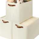 GRANNY SAYS Large Storage Baskets, Closet Storage Bins, Linen Closet organizers and storage, Fabric Storage Bins with Metal Frame, Clothes Baskets for Shelves, Towels, Beige, 3-Pack