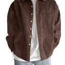 RoseSeek Men's Corduroy Button Down Shirts Long Sleeve Collared Shirt Jackets Fall Clothes Streetwear Coffee Brown Medium