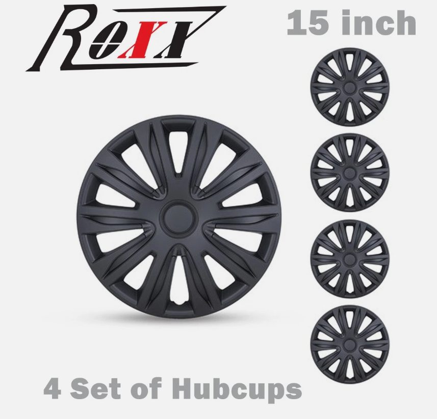 4 Pack 15" Wheel Rims Cover Snap On Black Matte Hub Caps Fit R15 Tire+Steel Rim