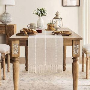 ZeeMart Farmhouse Table Runner, Rustic Table Runners 72 Inches Long, Linen Boho Table Runner, Braided Striped Cream Table Runner for Dining Party Holiday, 15x72 Inches, Braided Cream (15*72 inches)