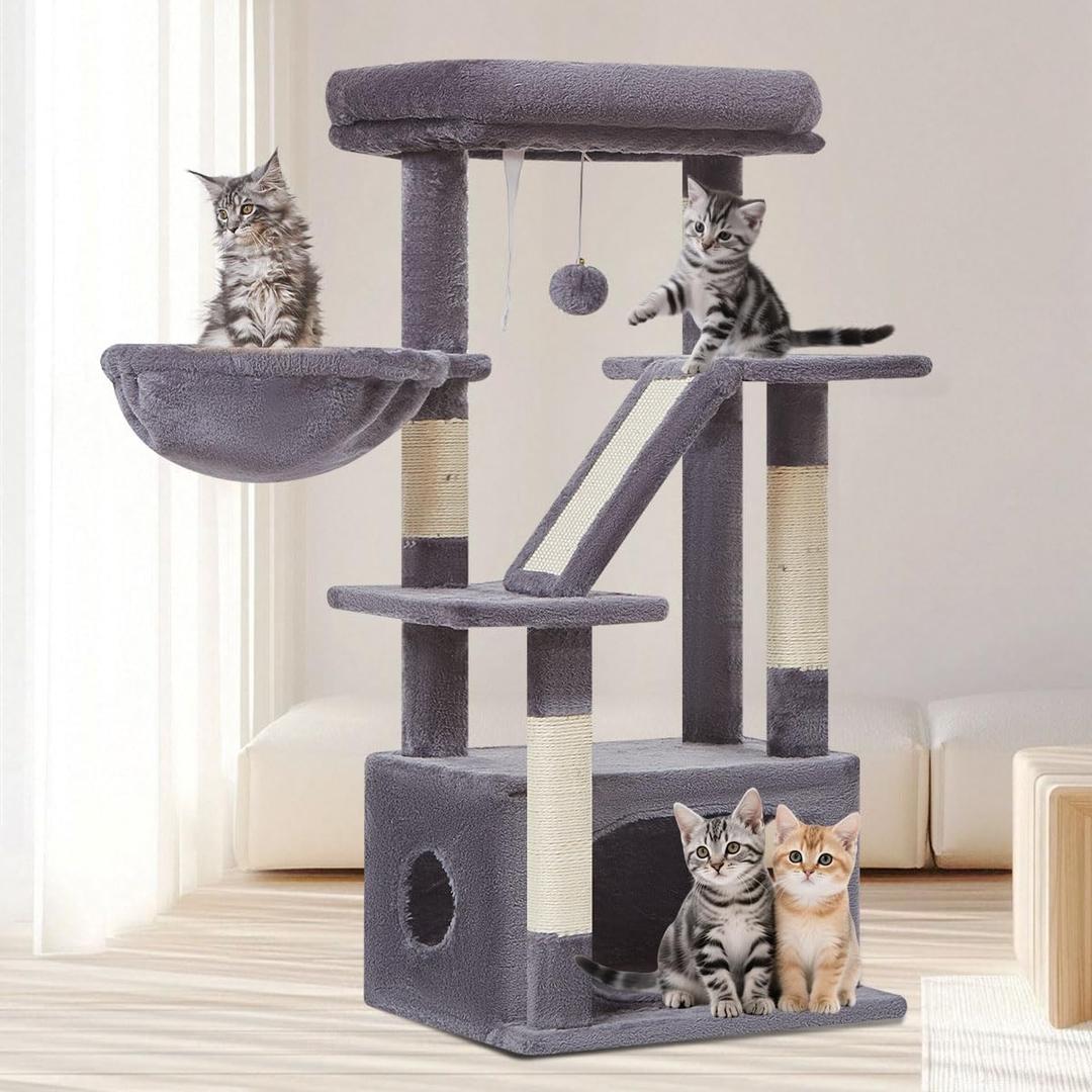 Taoqimiao Cat Tree,38.5-Inch Cat Tower for Indoor Cats,Suitable for Kittens with Luxurious cat condo, Adjustable Baskets and Luxurious Perch MS029SG Smoky Gray
