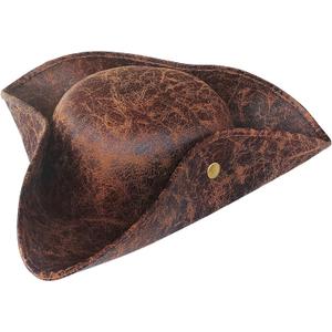 Brown Faux Leather Pirate Hat,Tricorn Pirate Hat,Novelty Leather Pirate Hat for Men Women Halloween Costume Accessories,Cosplay
