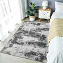 Modern Abstract 3x5 Rug for Entryway, Non Slip Machine Washable Area Rug, Soft Low Pile Ultra Thin Distressed Doormat for Indoor Entry, Kitchen, Dorm, Living Room, Bedroom, Grey
