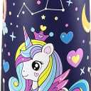 Girls Insulated Water Bottle with Covered Pop-Up Straw,16 oz Kids Cups with Stainless Steel Leak Proof for SchoolUnicorn-Purple