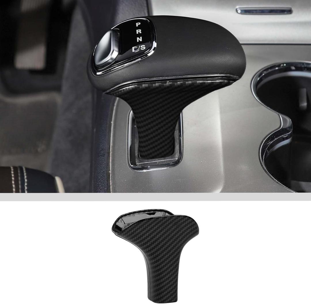 JWWY Gear Shift Shifter Knobs Cover Trim Compatible with Jeep Grand Cherokee Accessories 2014-2015 2pcs Carbon Fiber