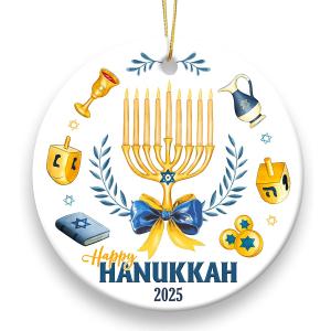 6 x Happy Hanukkah Ornaments 2025 - Hanukkah Ornament for Christmas Tree, Spiritual Gifts for Women, Cute Ceramic Ornament as Chanukah Gift, Gifts for Jewish Men Friends Neighbors Mom Coworker