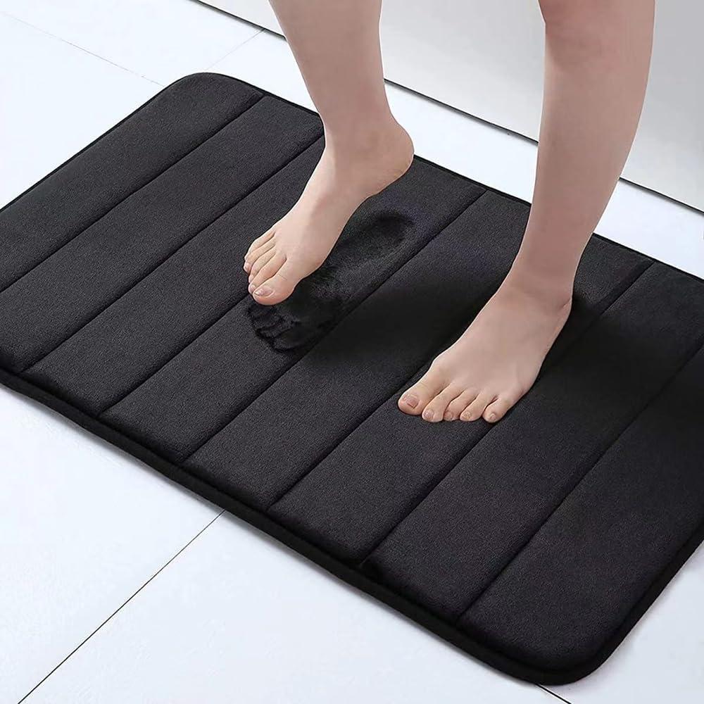 Bathroom Rugs, Soft Absorbent Bath Mats, Dry Fast Bath Mat, Machine Washable Bath Rug Set for Bathroom (Black), 1'4" x 1'11" (Square)